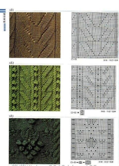 Коллекция схем вязаных узоров из жгутов,кос,шишечек,ромбов спицами, фото № 20