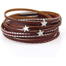 Jenia Star Multi-Layer Leather Bracelet - Braided Wrap Cuff Bangle - with Alloy Magnetic Clasp Handmade Jewelry for Women,Girl Gift