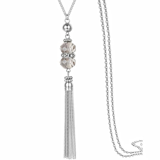Handmade Jewelry Long Sparkly Crystal Pendant Tassel Necklace Chain for Women 32&quot;