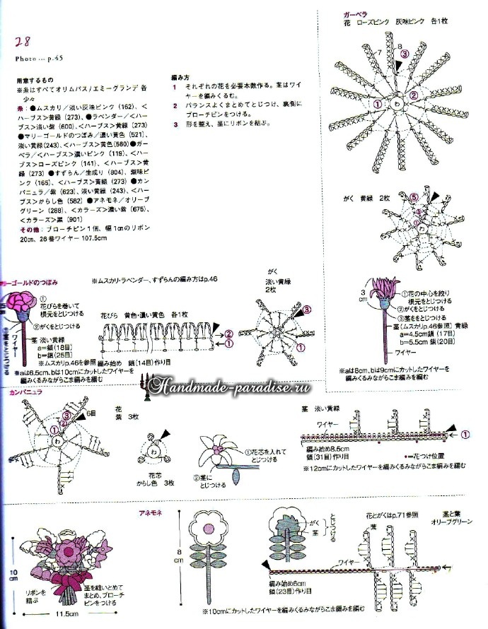 Миниатюрные букетики цветов крючком. Схемы (8)