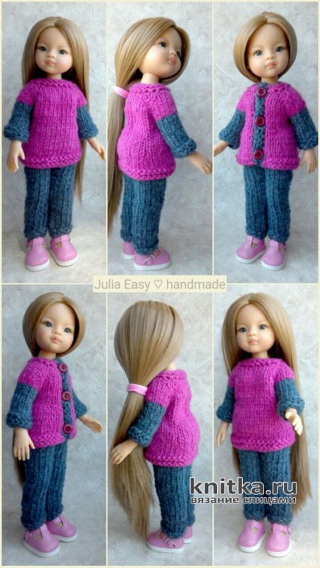 Вязаный костюм для куклы Paola Reina. Работа Julia Easy. Вязание спицами.