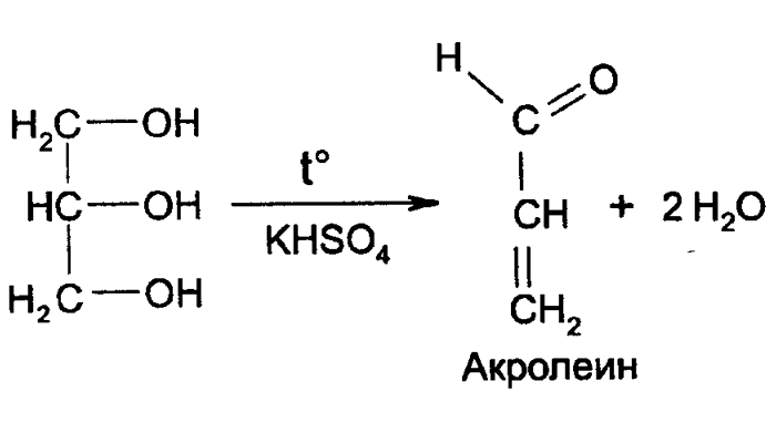 Химическая реакция по трансформированию глицерина в акролеин
