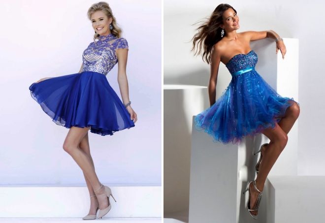 самые модные синие вечерние платья