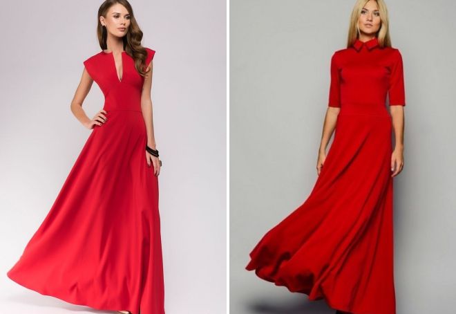 повседневное длинное красное платье