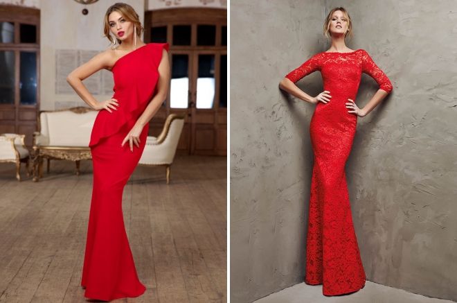 модное красное платье в пол