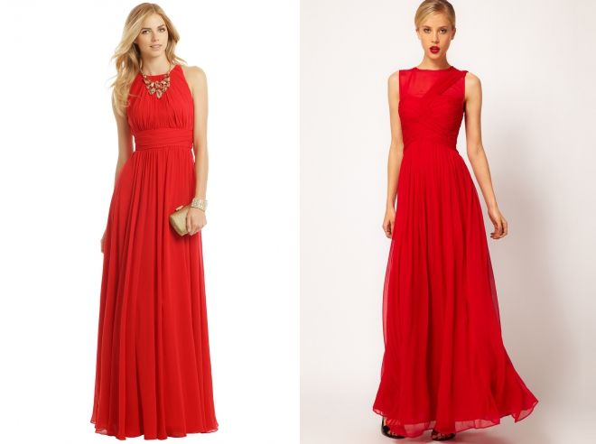 красное шифоновое платье в пол