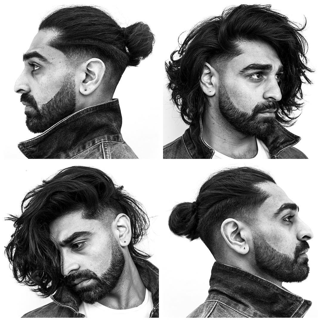 Long hair with low fade haircut for men